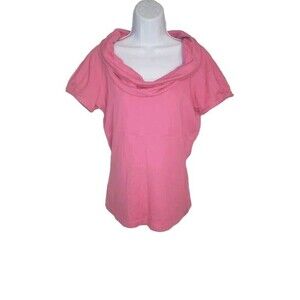 Size L Lilly Pulitzer Womens Cowl Neck Pink Blouse Short Sleeve SILK
